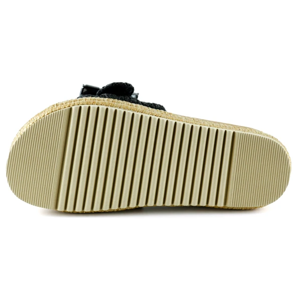 Erkan Saçmacı Siyah Sabit Tek Bant Kristal Taş Süslemeli Hasır Dokulu Dolgu Topuklu Terlik - 5