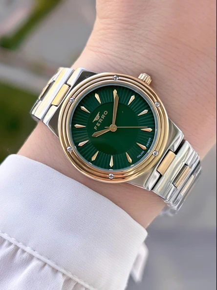Ferro Çelik Kordon Taşlı Kasa İTALIAN DESIGN  2 Yıl Garantili Kadın Kol Saati+Bileklik EFL21586-M4