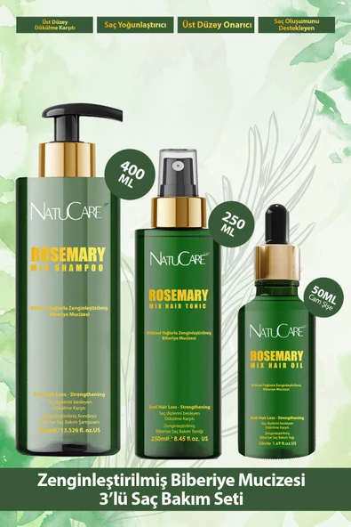 NatuCare Zenginleştirilmiş Biberiye Mucizesi 3'lü Saç Bakım Seti