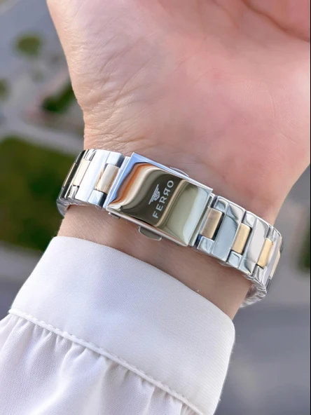 Ferro Çelik Kordon İTALIAN DESIGN 3 Atm Suya Dayanıklı 2 Yıl Garantili Kadın Kol Saati+Bileklik 86-M3 - Resim 3