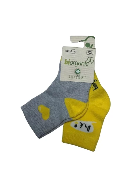 Bibaby Biorganic Hi Kız 2'li Çorap 68403 Gri Sarı