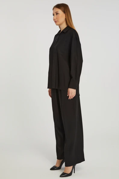 Kadın Siyah Casual Oversize/Geniş Kalıp Gömlek - 5