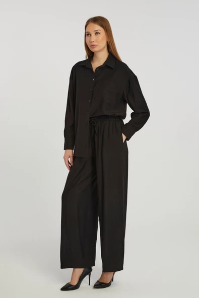 Kadın Siyah Casual Oversize/Geniş Kalıp Gömlek - 8