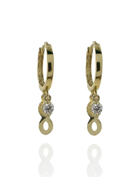 Sonsuzluk Tek taş Halka Sallantılı Günlük Altın Küpe ürün görseli