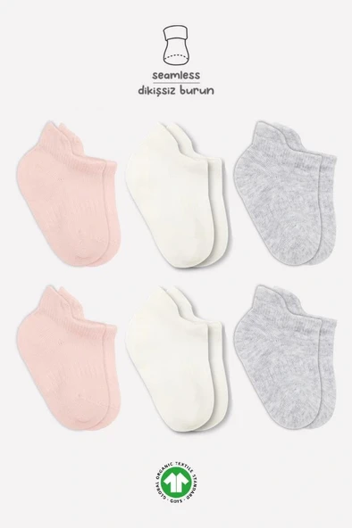 Nessiworld Bistyle Basic Penye Sneakers Çorap 6'Lı BS20101B Pembe Ekru Gri