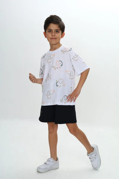 Toontoy Erkek Çocuk Fil Baskılı Şortlu Takım - 12