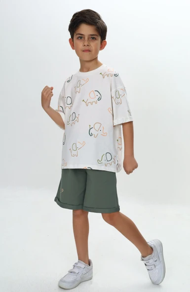 Toontoy Erkek Çocuk Fil Baskılı Şortlu Takım - 2