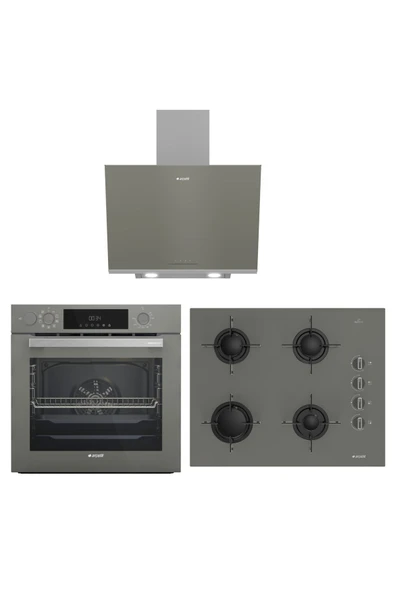 ARÇELİK GRİ ÜÇLÜ BUHAR DESTEKLİ CAM ANKASTRE SET (AFC 342 G + OCD T 651 EG + ADE 606-2 G)