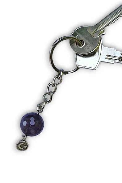 Faset Kesim Ametist Taşı Anahtarlık 127-5 - 2