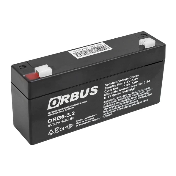 Ayt Orbus 6 Volt 3.2 Amper Kuru Tip Akü ORB6-3.2 Yeni Tarihli Taze Akü