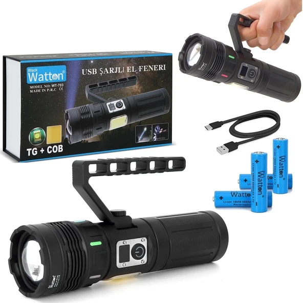 15.000 Lümen Tg+cob Led Şarjlı El Feneri Wt-703 - 7