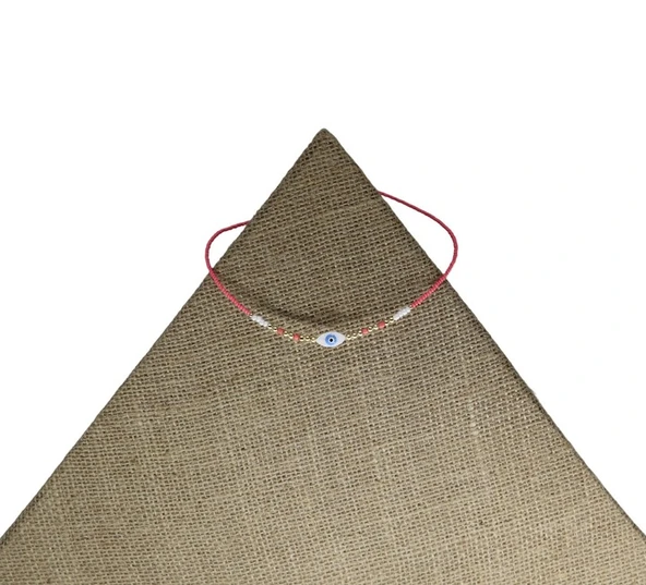 Nazar Boncuklu Pembe Boncuk Kolye - Resim 3