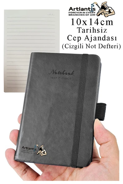 Sert Kapak Tarihsiz Ajanda 10x14 cm 1 Adet Sert Kapak Lastikli Not Defteri Cep Ajandası Çizgili Kalem Tutuculu Thermo - 4