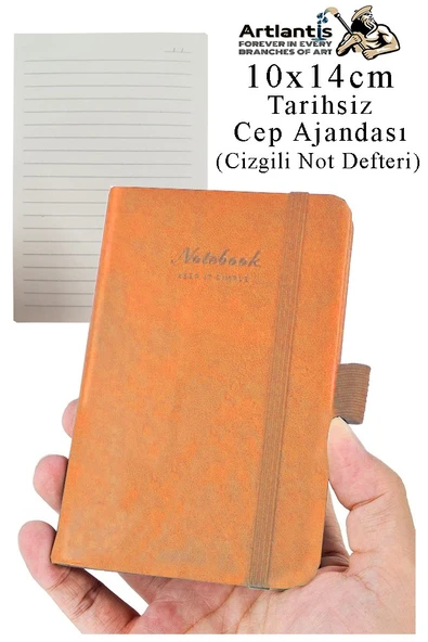 Sert Kapak Tarihsiz Ajanda 10x14 cm 1 Adet Sert Kapak Lastikli Not Defteri Cep Ajandası Çizgili Kalem Tutuculu Thermo - 12