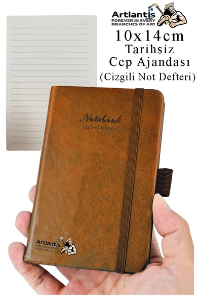 Sert Kapak Tarihsiz Ajanda 10x14 cm 1 Adet Sert Kapak Lastikli Not Defteri Cep Ajandası Çizgili Kalem Tutuculu Thermo - 5