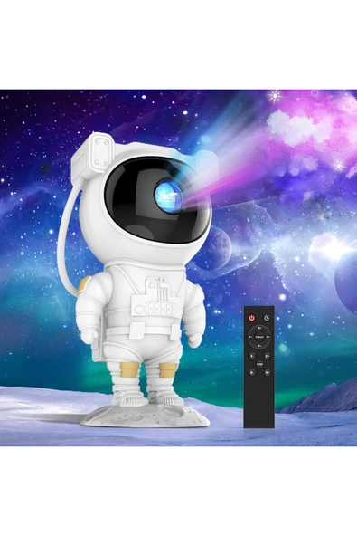 Astronot Galaxy Projektör - Çok Renkli LED Galaksi Projektörü, Yıldızlı Gece Lambası, Kumandalı
