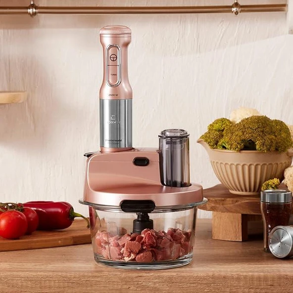 Karaca Mastermaid Prosteel 2500W 6 Bıçaklı Uzun Blender Ayaklı Cam Mutfak Robotu, Rosegold - 2