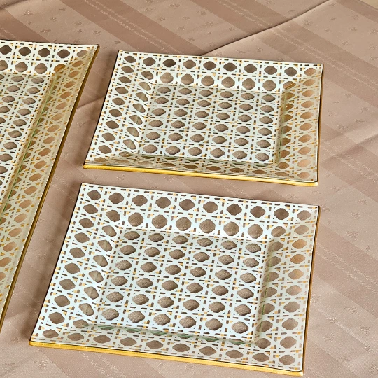 Boabab Kare Opal Altın Yaldızlı Baton Tepsi + 2 Adet Pasta Tabağı - 2