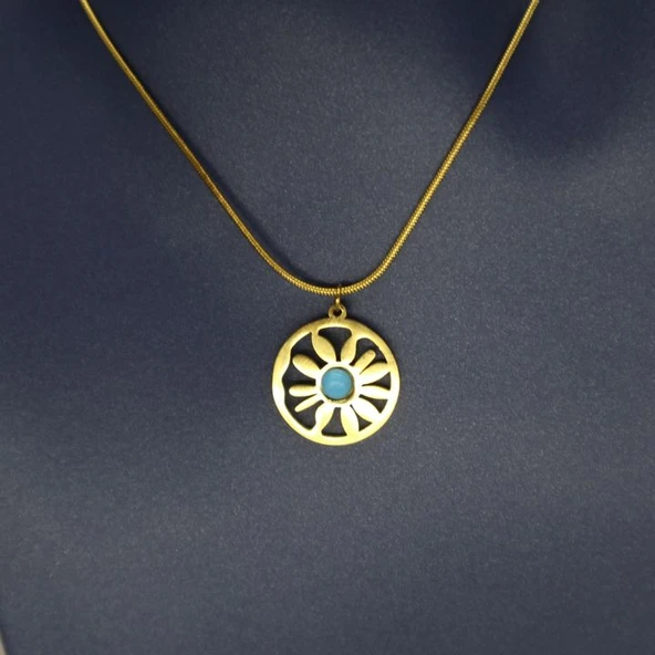 Mavi Papatya Çelik Kolye - Resim 3