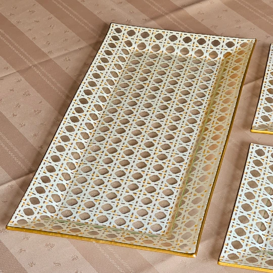 Boabab Kare Opal Altın Yaldızlı Baton Tepsi + 2 Adet Pasta Tabağı - 3