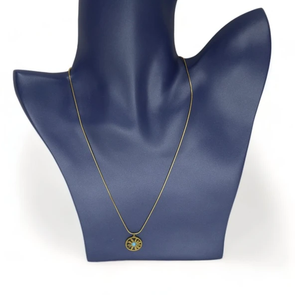 Mavi Papatya Çelik Kolye - Resim 2