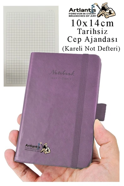 Sert Kapak Tarihsiz Ajanda 10x14 cm 1 Adet Sert Kapak Lastikli Not Defteri Cep Ajandası Kareli Kalem Tutuculu Thermo - 6