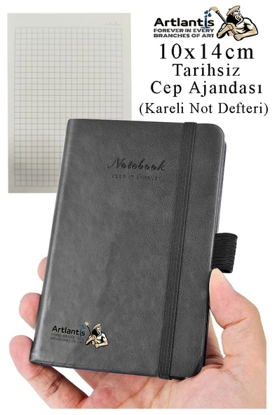 Sert Kapak Tarihsiz Ajanda 10x14 cm 1 Adet Sert Kapak Lastikli Not Defteri Cep Ajandası Kareli Kalem Tutuculu Thermo - 4