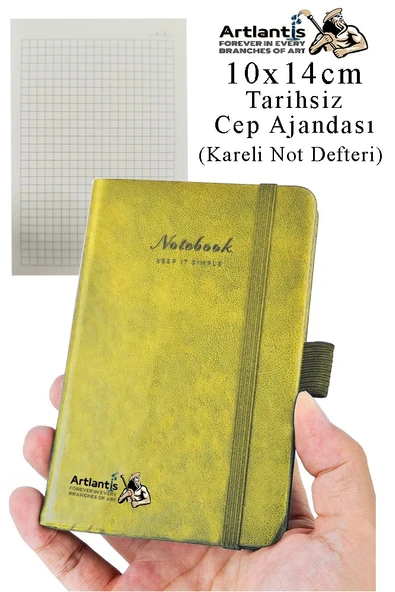 Sert Kapak Tarihsiz Ajanda 10x14 cm 1 Adet Sert Kapak Lastikli Not Defteri Cep Ajandası Kareli Kalem Tutuculu Thermo - 8
