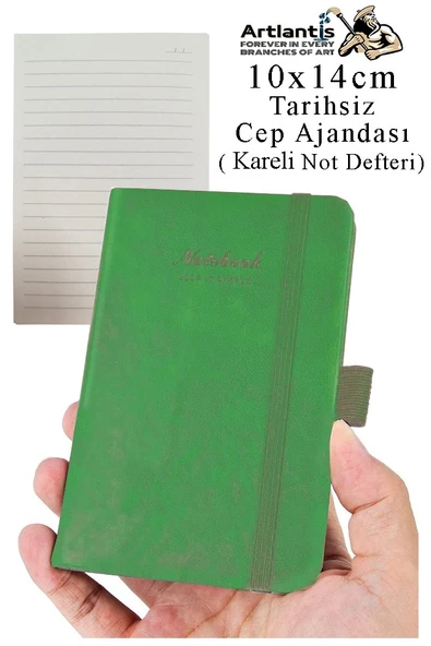 Sert Kapak Tarihsiz Ajanda 10x14 cm 1 Adet Sert Kapak Lastikli Not Defteri Cep Ajandası Kareli Kalem Tutuculu Thermo - 10