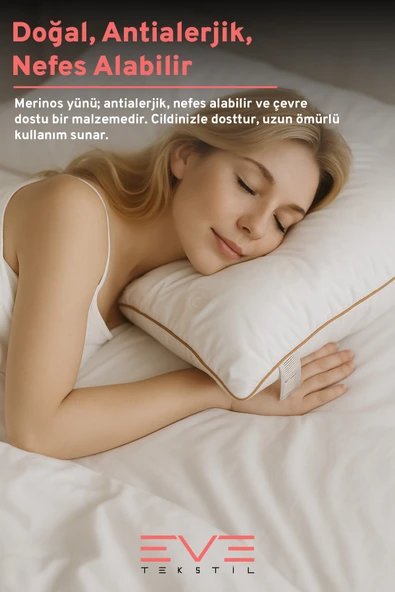 %100 Merinos Kuzu Yünlü Antialerjik Yıkanabilir Fermuarlı Doğal Yastık 50x70 Cm 900 Gr - 2