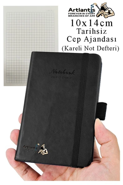 Sert Kapak Tarihsiz Ajanda 10x14 cm 1 Adet Sert Kapak Lastikli Not Defteri Cep Ajandası Kareli Kalem Tutuculu Thermo - 9