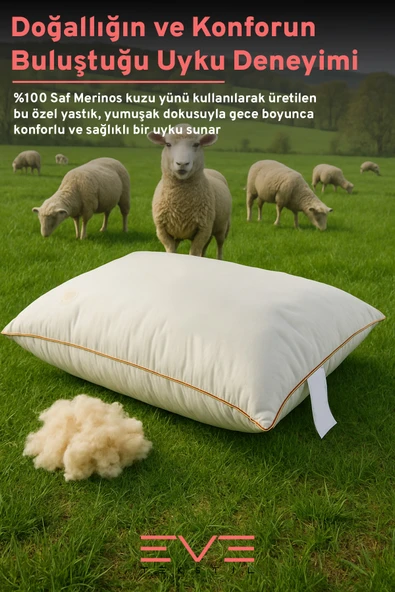 %100 Merinos Kuzu Yünlü Antialerjik Yıkanabilir Fermuarlı Doğal Yastık 50x70 Cm 900 Gr - 5