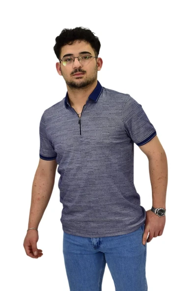 Erkek Polo Yaka Fermuarlı Merserize Jakarlı Tişört 7640 BGL-ST04537 - Resim 4