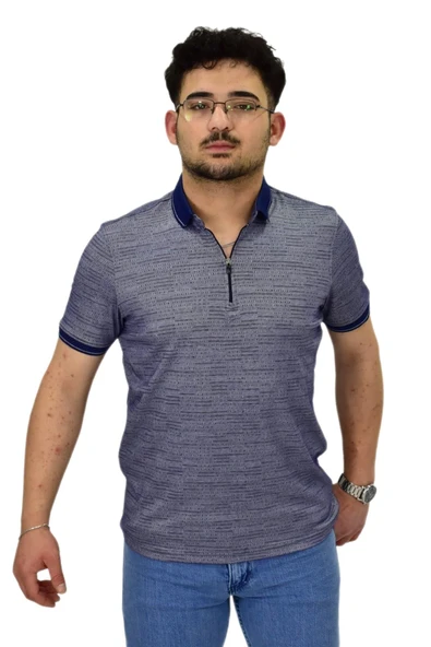 Erkek Polo Yaka Fermuarlı Merserize Jakarlı Tişört 7640 BGL-ST04537 - Resim 2