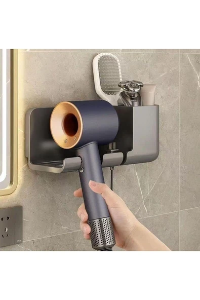 Duvara Monte Edilebilir Saç Kurutma Makinesi Tutucu - Pratik Banyo Organizeri, Depolama Çözümü - 7