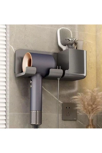 Duvara Monte Edilebilir Saç Kurutma Makinesi Tutucu - Pratik Banyo Organizeri, Depolama Çözümü