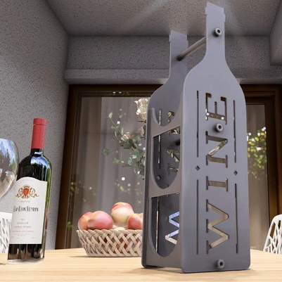 Masa üstü Şarap Şişesi Standı Metal Desenli Dekoratif ve Çok Şık - 7
