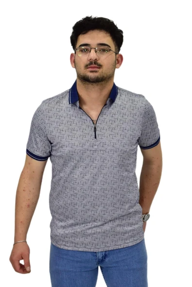 Erkek Polo Yaka Fermuarlı Merserize Jakarlı Tişört 7630 BGL-ST04538 - Resim 3