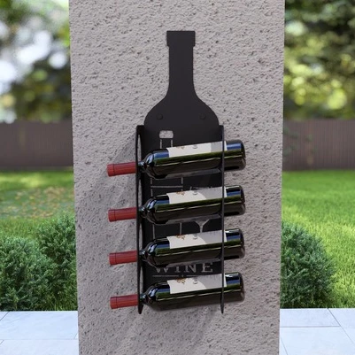 Şarap Şişesi Duvar Rafı Metal Desenli - 3