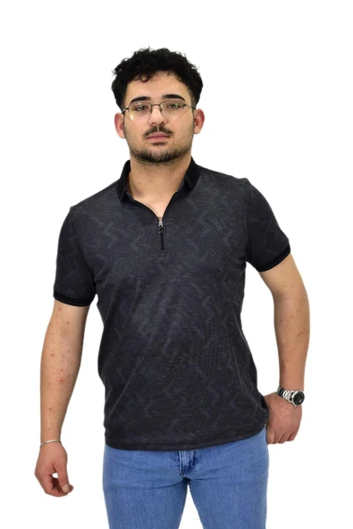 Erkek Polo Yaka Fermuarlı Merserize Jakarlı Tişört 7570 BGL-ST04536 - Resim 3