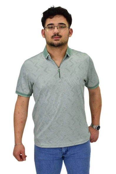 Erkek Polo Yaka Fermuarlı Merserize Jakarlı Tişört 7570 BGL-ST04536 - Resim 5