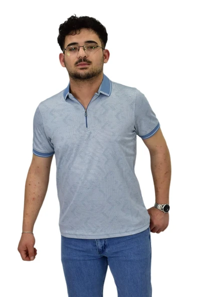 Erkek Polo Yaka Fermuarlı Merserize Jakarlı Tişört 7570 BGL-ST04536 - Resim 7