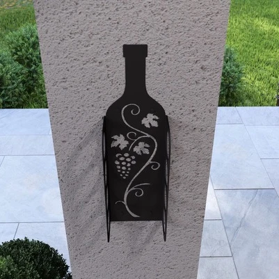 Şarap Şişesi Duvar Rafı Metal Desenli - 5