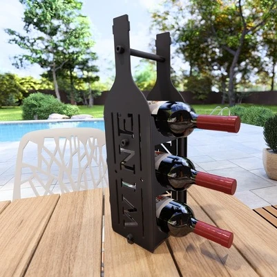 Masa üstü Şarap Şişesi Standı Metal Desenli Dekoratif ve Çok Şık - 4