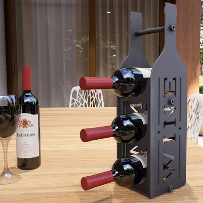 Masa üstü Şarap Şişesi Standı Metal Desenli Dekoratif ve Çok Şık - 2