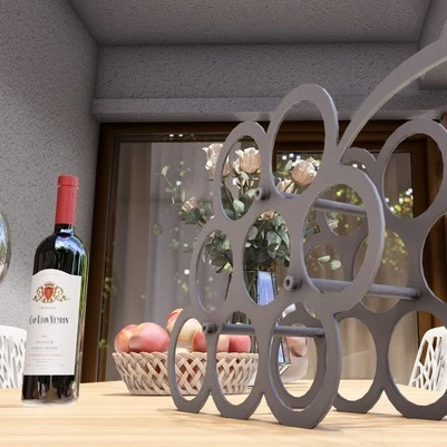 Üzüm Desenli Masa üstü Şarap Şişesi Standı Metal Dekoratif - 7