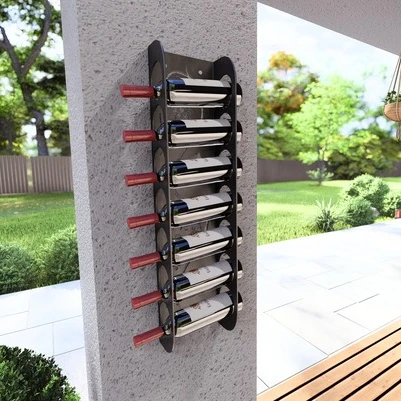 Şarap Şişesi Duvar Rafı Uzun Boylu Metal Desenli