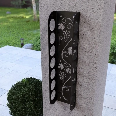 Şarap Şişesi Duvar Rafı Uzun Boylu Metal Desenli - 4