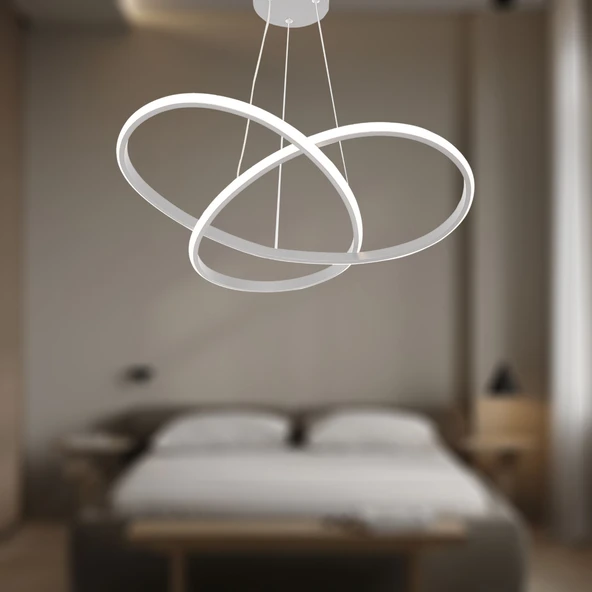 TT Aydınlatma TT310-BY  Trio Modeli Mat Beyaz Led Avize - Resim 3