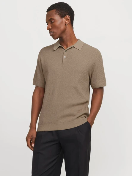 JPRCCCOOPER KNIT POLO SS SN Greige Greige S ürün görseli 1